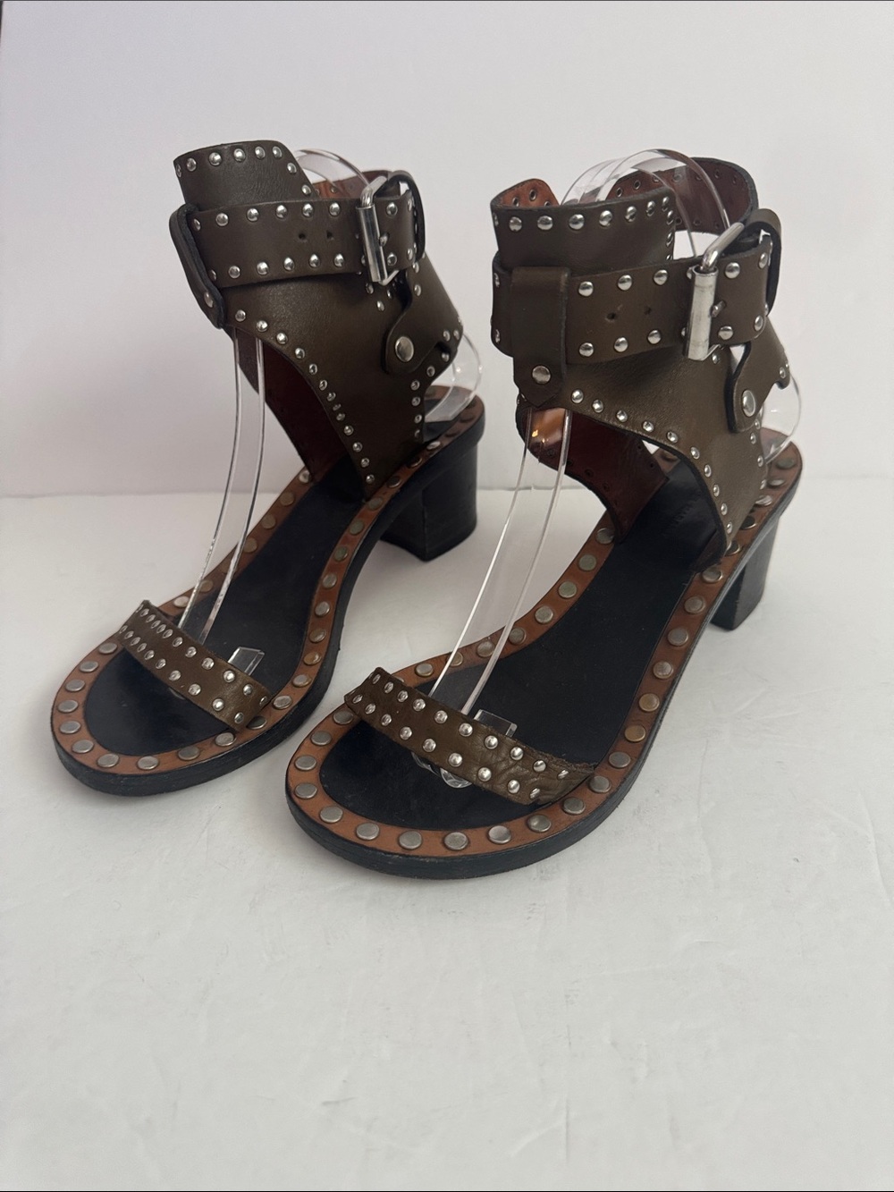 Isabel Marant Brown Studded Block Heel Sandals Sz 36